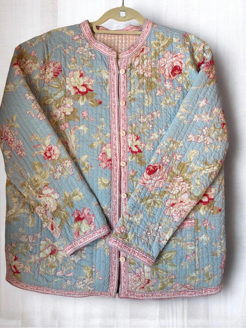 Handmade Quilted Floral Button-Front Jacket Reversible Size XL